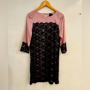 Mid length Elegant Satin Dress with black lace worn once